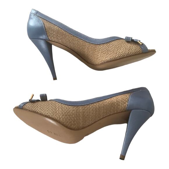 Moschino cheap and chic womens 41 9.5 blue bow straw cute woven leather Italy - Picture 3 of 11